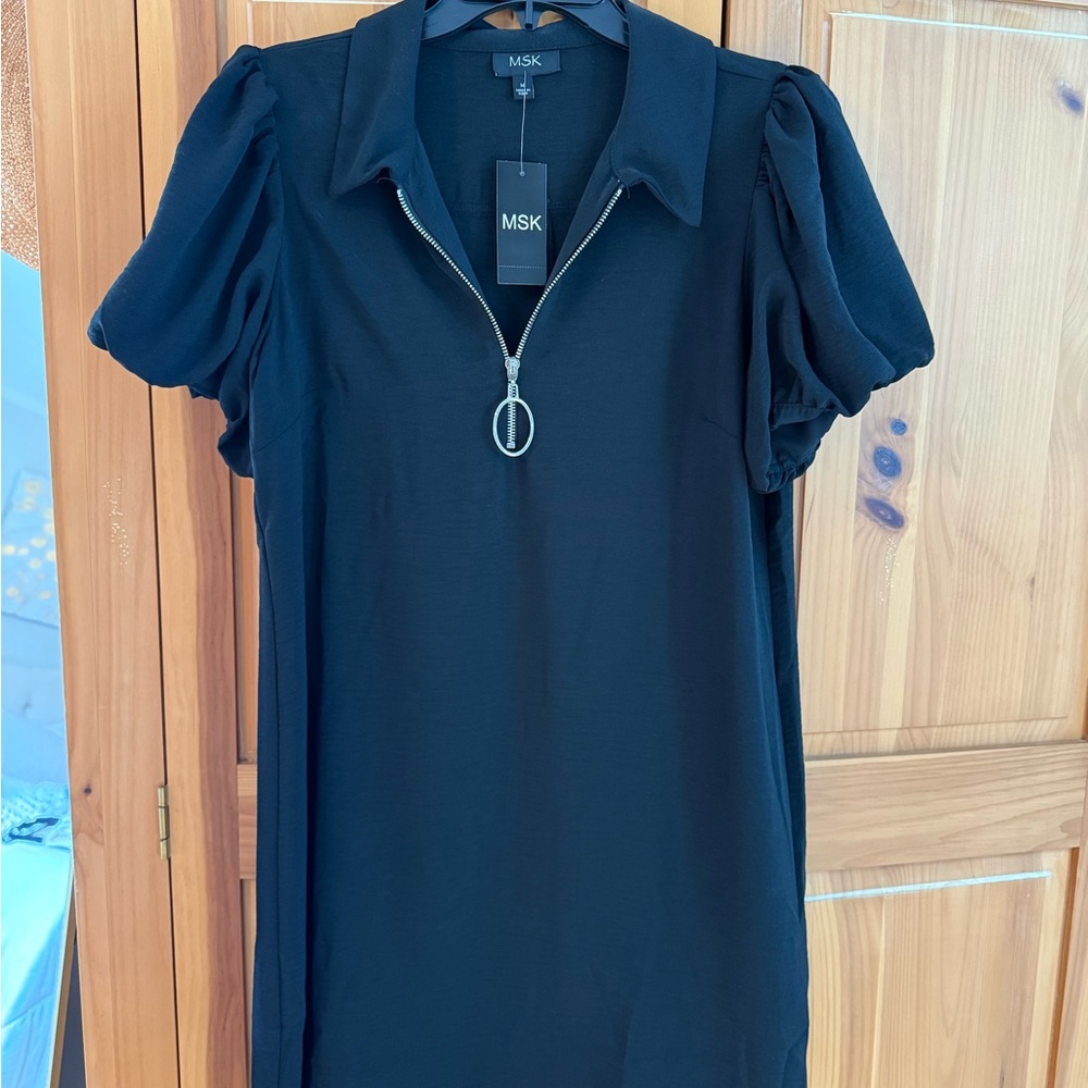 MSK Black Collared Dress with Front Zip